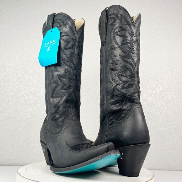 Lane Boots Shoes - NEW Lane SMOKESHOW Black Womens Cowboy Boots 10 Leather Western Snip Toe Tall